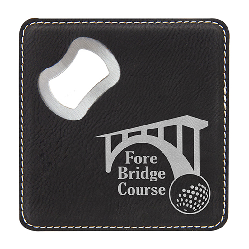 Quadratus Laserable Leatherette Bottle Opener Coaster