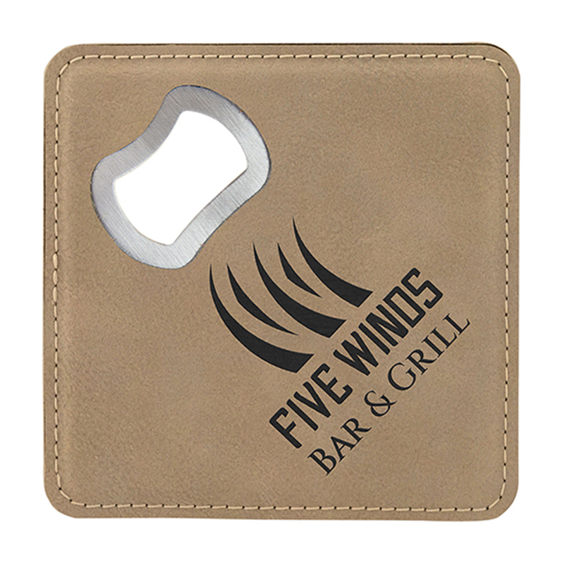 Quadratus Laserable Leatherette Bottle Opener Coaster