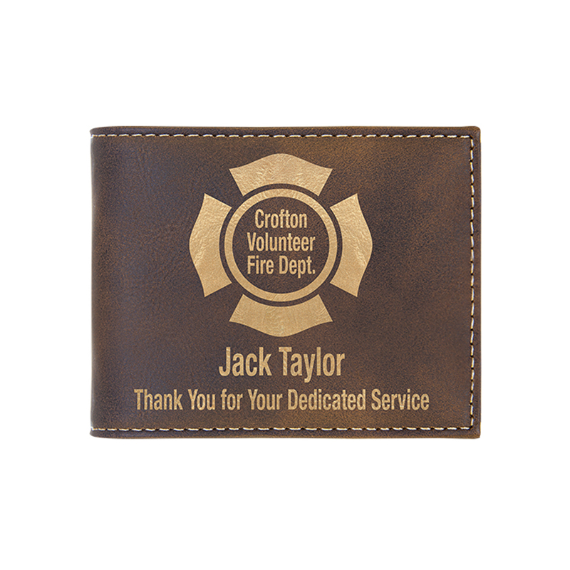Laserable Leatherette Bi-fold Wallet w / Flip ID Display