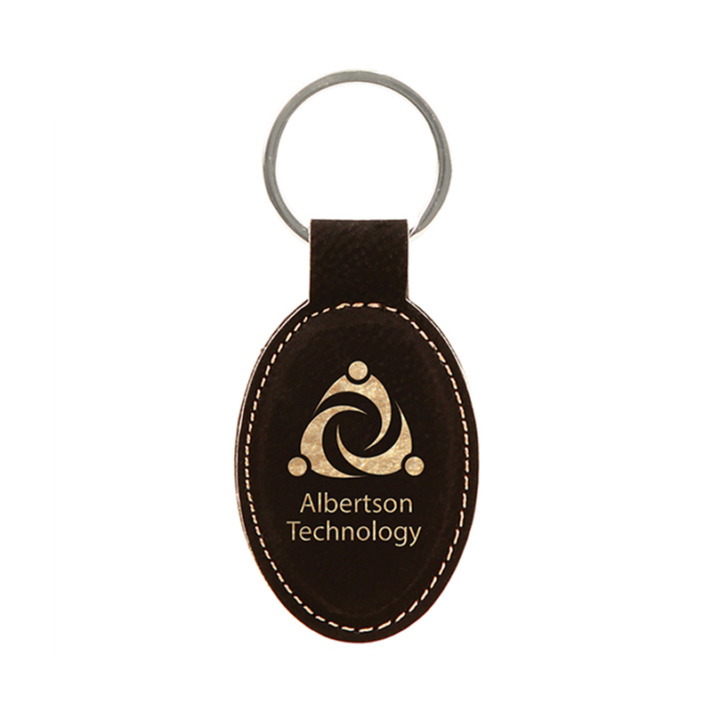 Laserable Leatherette Oval Keychain