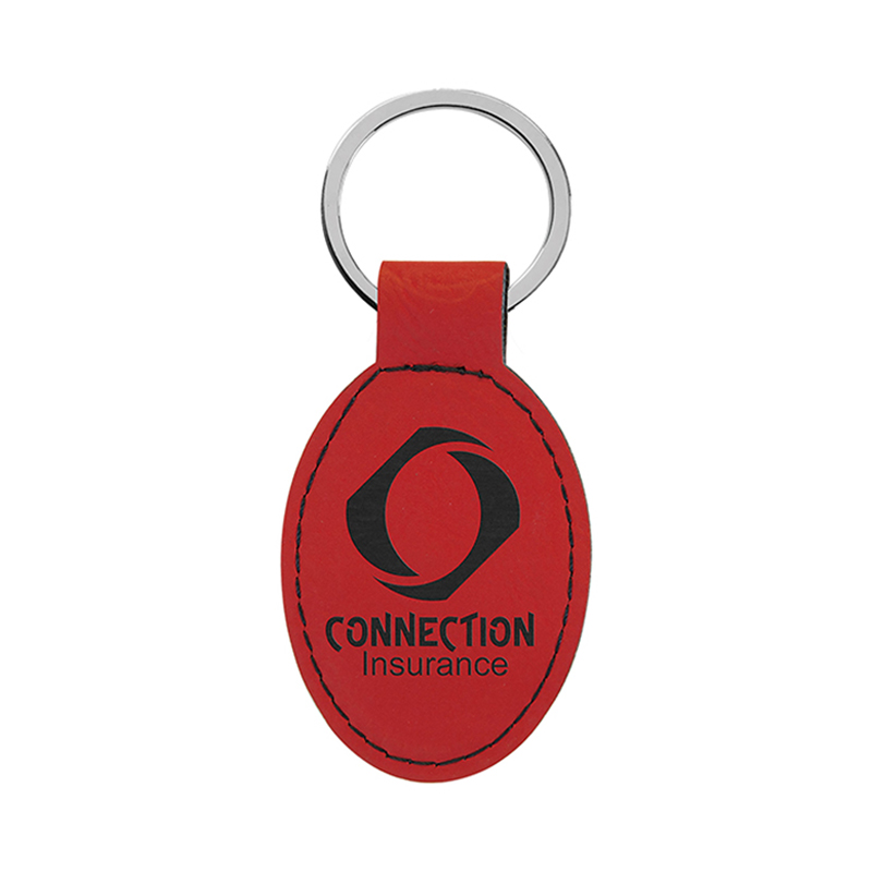 Laserable Leatherette Oval Keychain