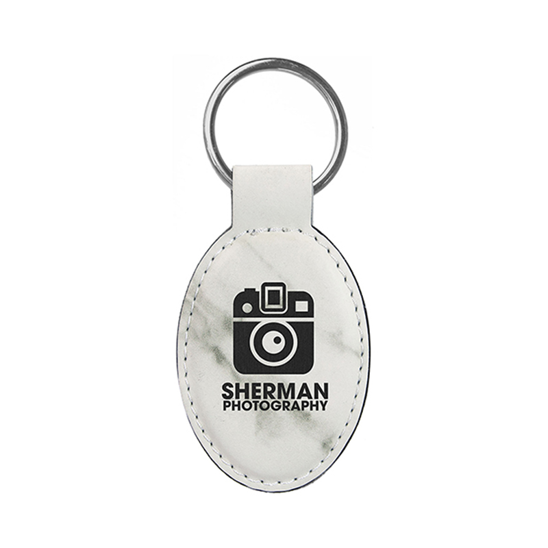 Laserable Leatherette Oval Keychain