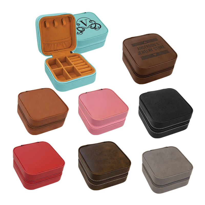 4/4 Laserable Leatherette Travel Jewelry Box with Tan Lining