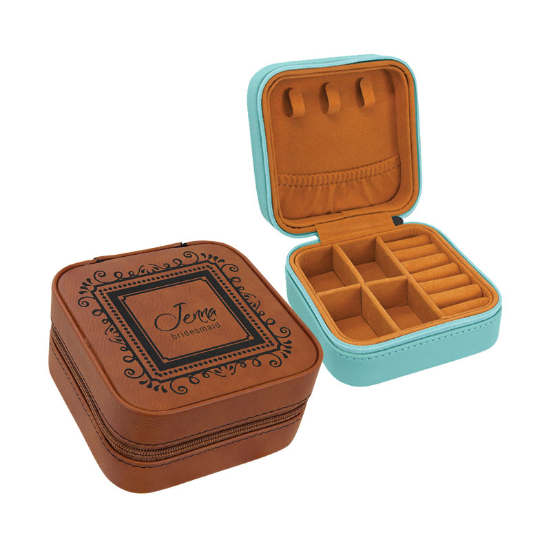 4/4 Laserable Leatherette Travel Jewelry Box with Black Lining 4/4 Laserable Leatherette Travel Jewelry Box with Black Lining