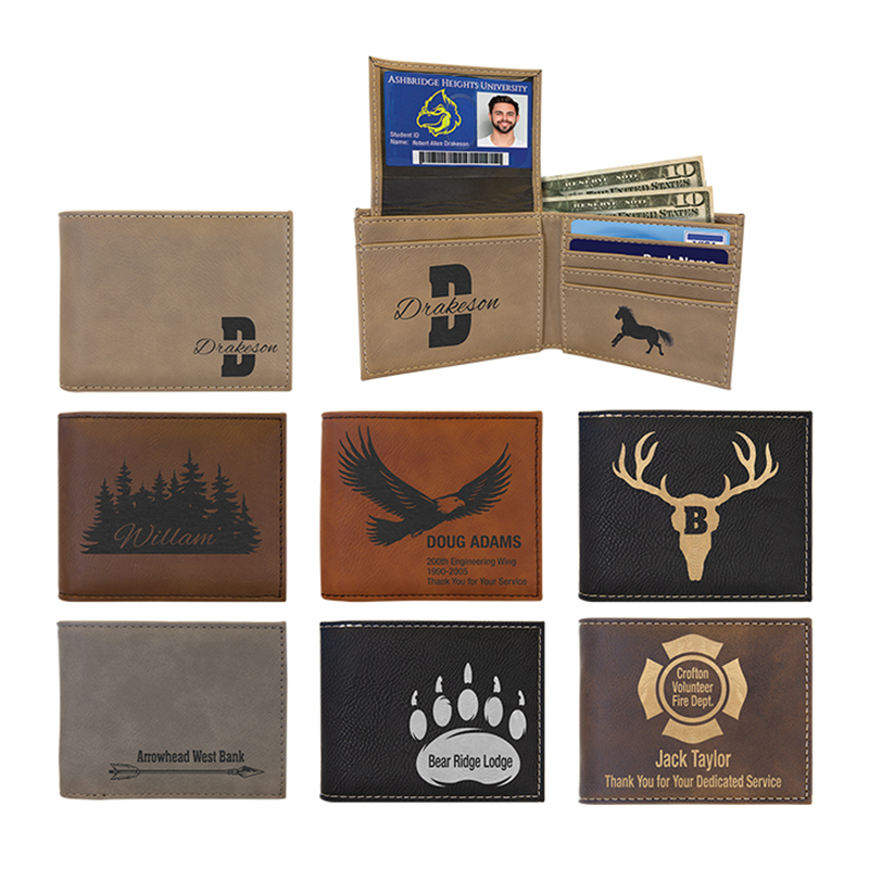 Laserable Leatherette Bi-fold Wallet w / Flip ID Display