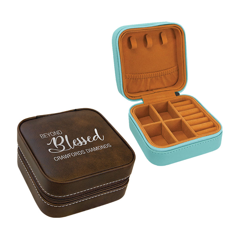 4/4 Laserable Leatherette Travel Jewelry Box with Tan Lining 4/4 Laserable Leatherette Travel Jewelry Box with Tan Lining