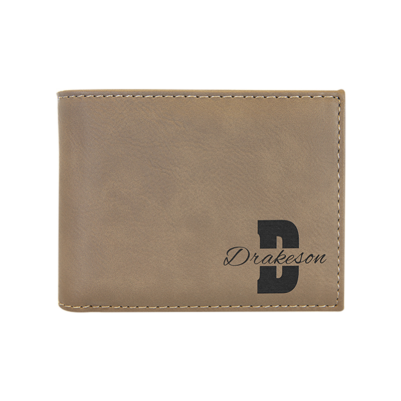 Laserable Leatherette Bi-fold Wallet w / Flip ID Display