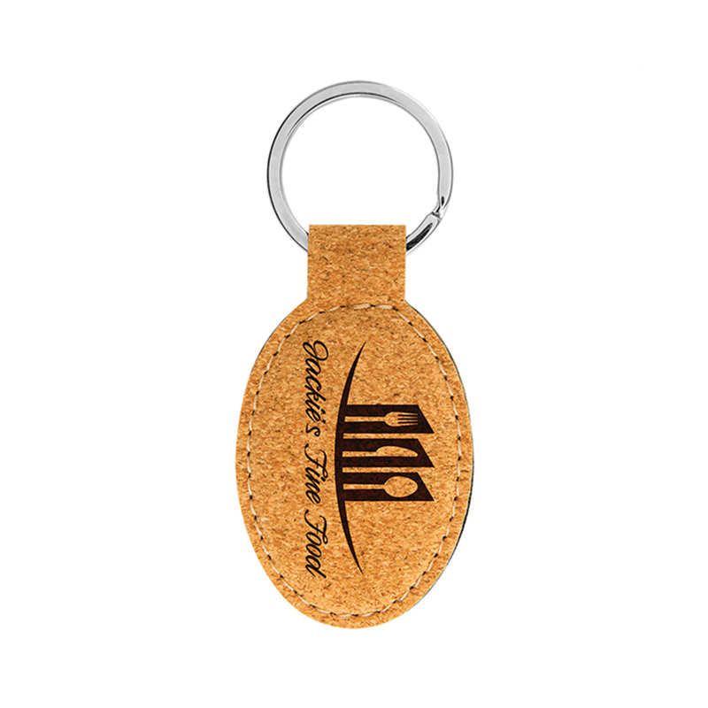Laserable Leatherette Oval Keychain
