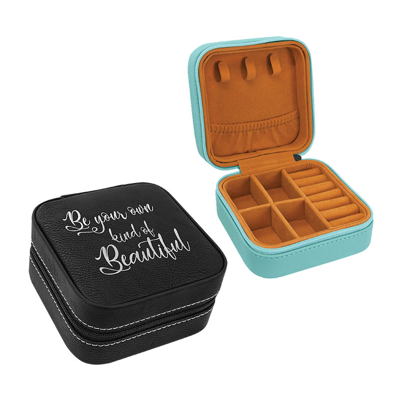4/4 Laserable Leatherette Travel Jewelry Box with Black Lining 4/4 Laserable Leatherette Travel Jewelry Box with Black Lining
