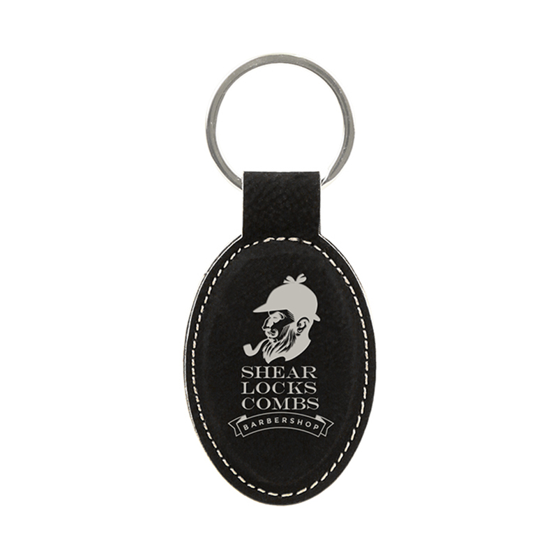 Laserable Leatherette Oval Keychain