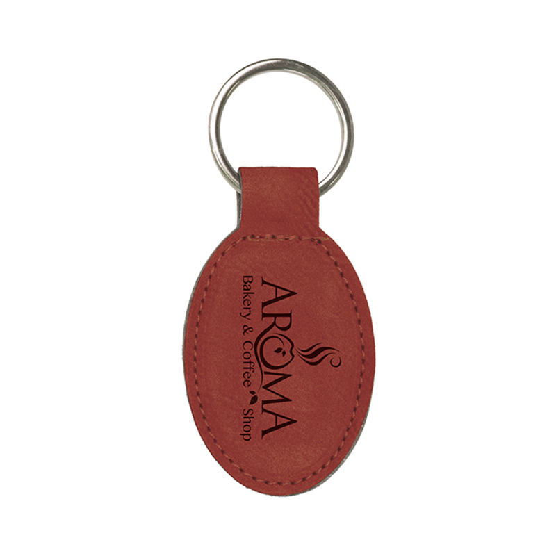Laserable Leatherette Oval Keychain