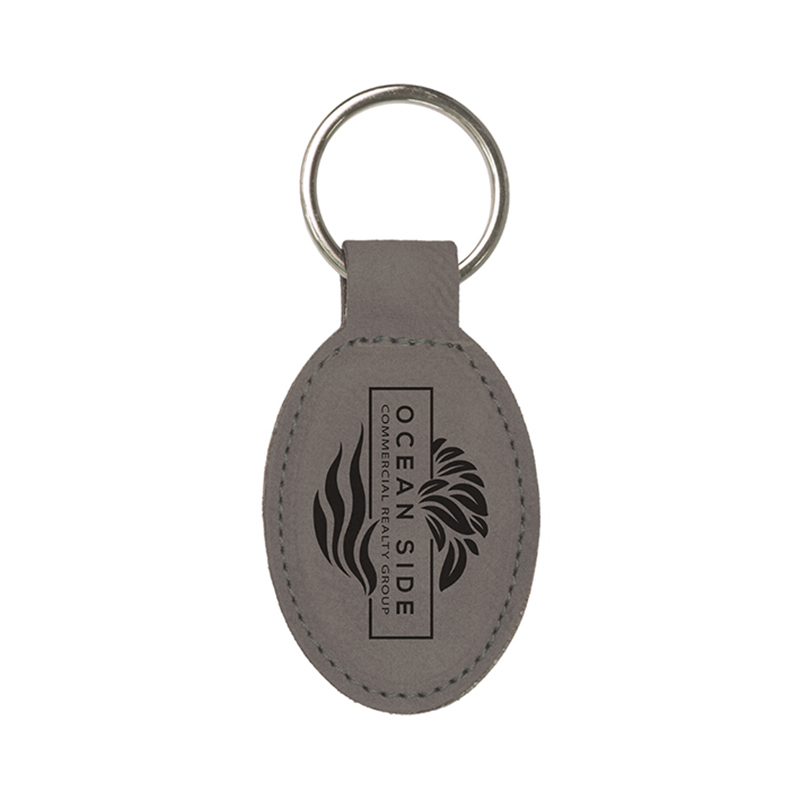 Laserable Leatherette Oval Keychain