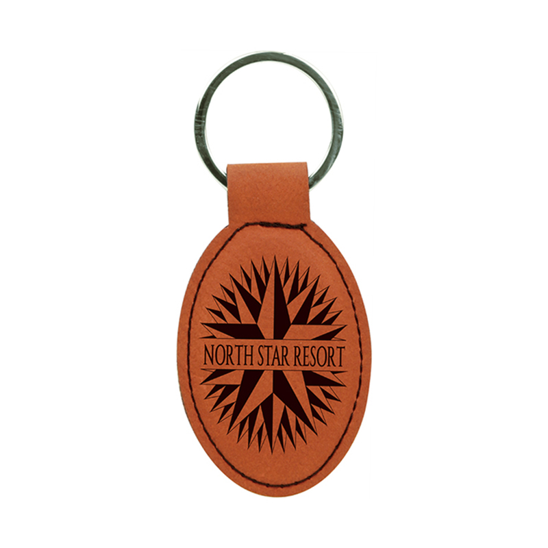 Laserable Leatherette Oval Keychain