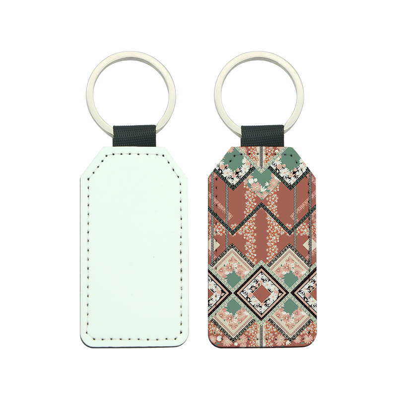 Sublimatione PU Leather Rectangulum cum Trapezoideis angulis Keyring - Single Sided Edition