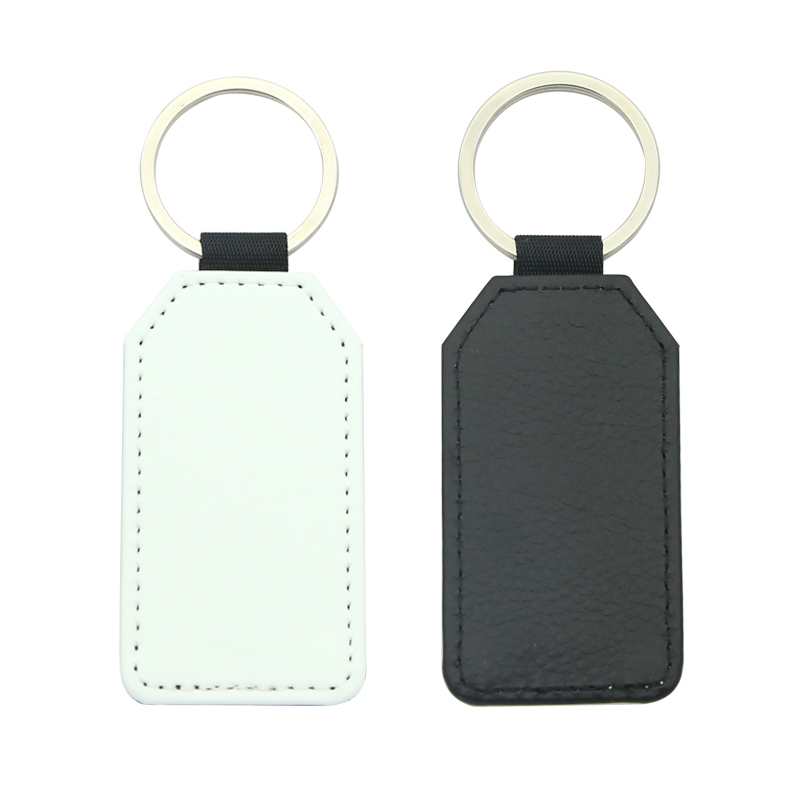 Sublimatione PU Leather Rectangulum cum Trapezoideis angulis Keyring - Single Sided Edition