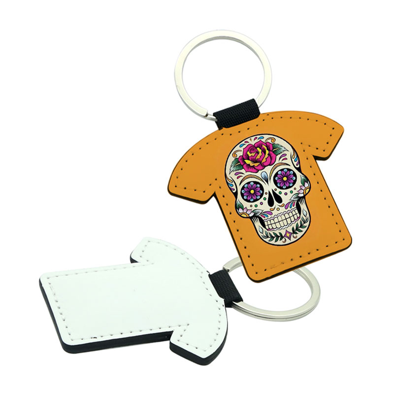 Sublimatio PU Leather T-shirt Shape Keyring - Double Sided Printing Sublimatio PU Leather T-shirt Shape Keyring - Double Sided Printing