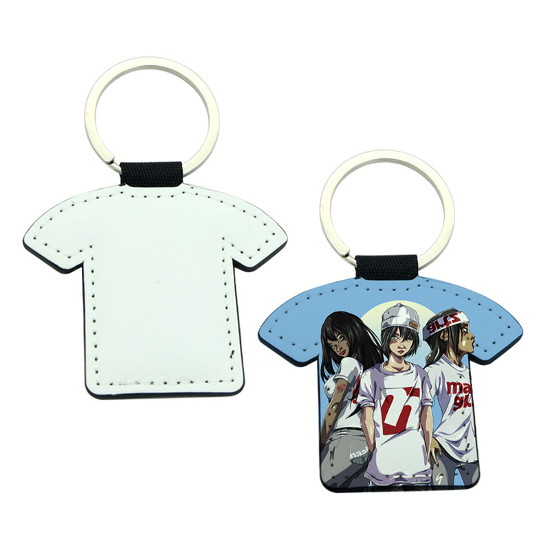 Sublimatio PU Leather T-shirt Shape Keyring - Double Sided Printing Sublimatio PU Leather T-shirt Shape Keyring - Double Sided Printing