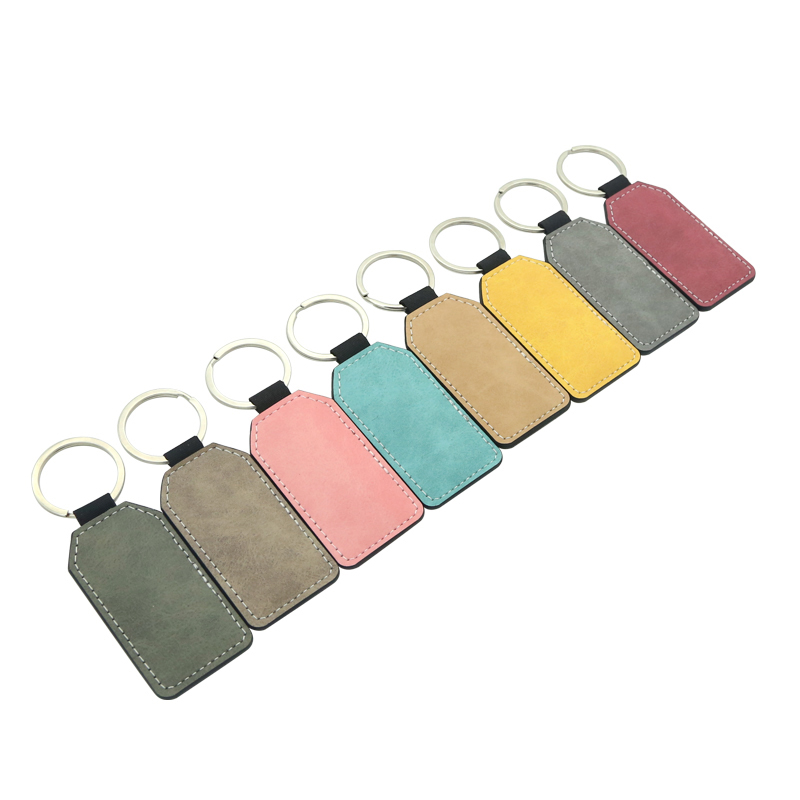 Sublimatione PU Leather Rectangulum cum Trapezoideis angulis Keyring - Single Sided Edition