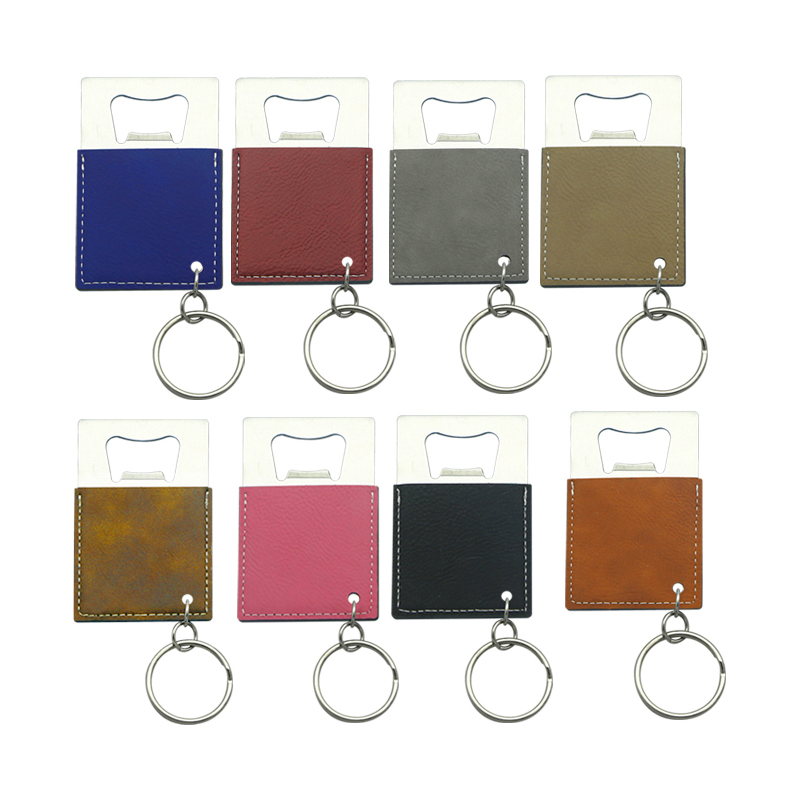 Laserable Leatherette Rectangulum Utrem Opener Keychain